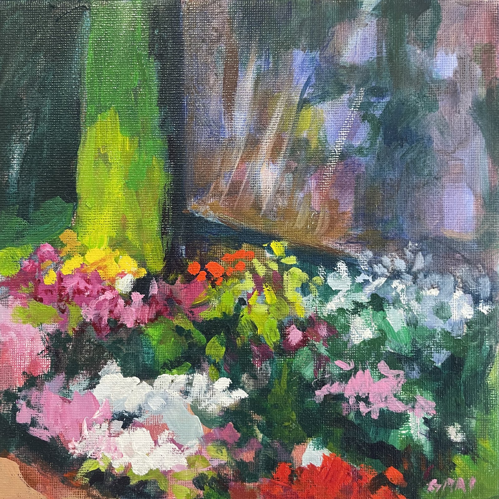 Floristería, obra de José González Mas, 20 × 20 cm