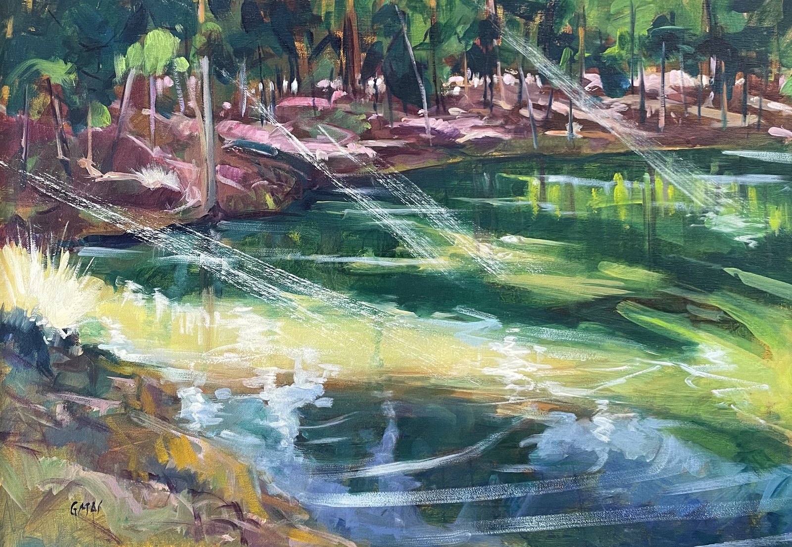 Luces estanque del Frontón, obra de José González Mas, 55 × 38 cm