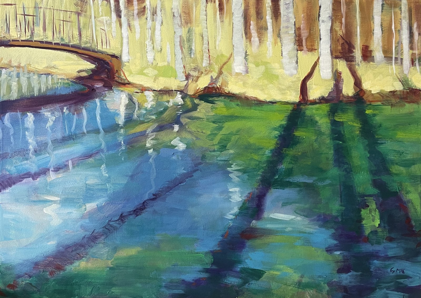 Sombras sobre el río, obra de José González Mas, 65 × 46 cm