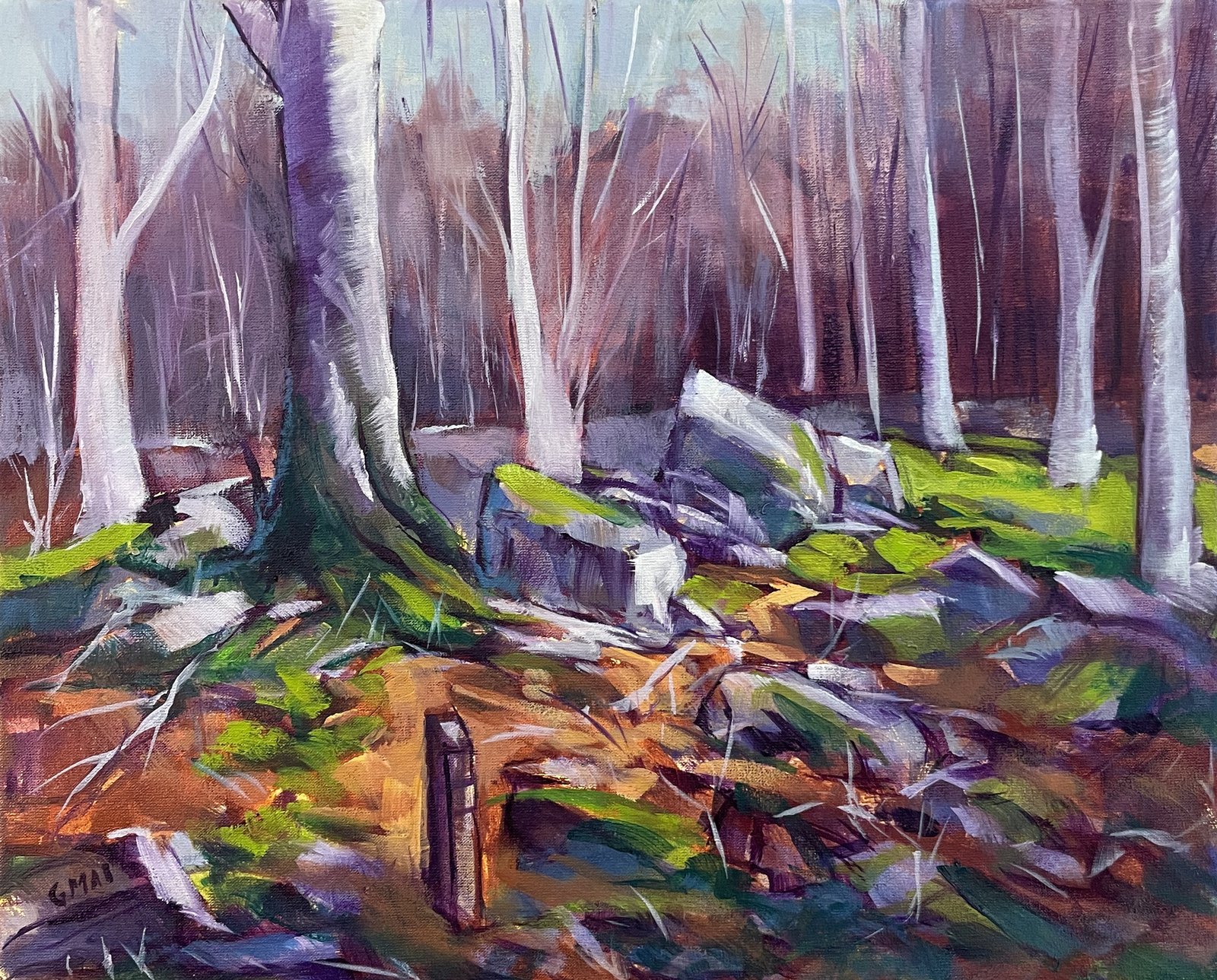 Hayas y rocas, obra de José González Mas, 41 × 33 cm